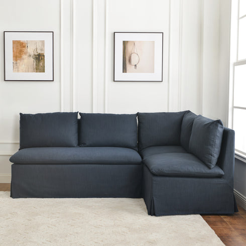 Nelly Performance L-Shape Banquette - Indigo Modern L-Shape Banquette | L-Shape Banquette Seating | Kinwell Furniture | Modular Dining Banquette Set